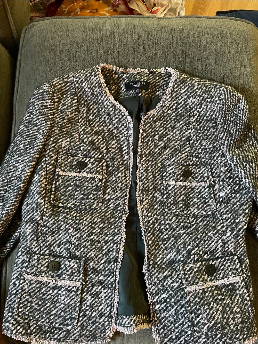 Talbots Black and White Tweed Pocket Jacket